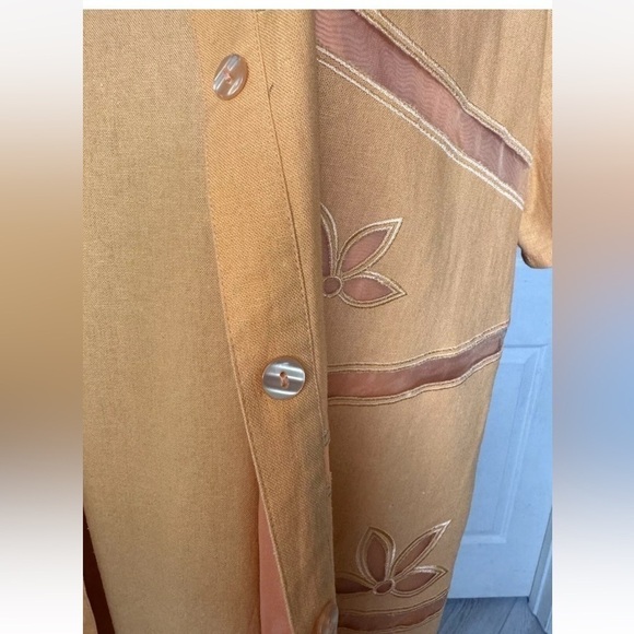 Vintage ISC Dress And Jacket Set Linen Blend L Orange Maxi Sleeveless Lagenlook - Picture 5 of 13